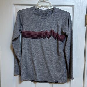 Patagonia Gray Long Sleeve with Maroon Wave Design